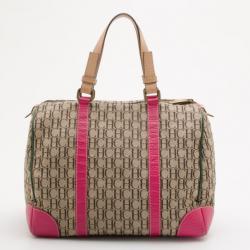 Pre Owned Carolina Herrera Pink Monogram Canvas and Leather Boston