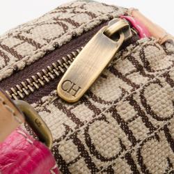 Pre Owned Carolina Herrera Pink Monogram Canvas and Leather Boston