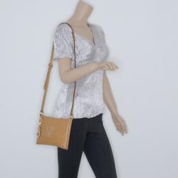 Pre Owned Carolina Herrera Tan Leather Logo CH Crossbody