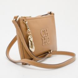 Pre Owned Carolina Herrera Tan Leather Logo CH Crossbody