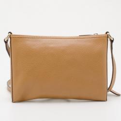 Pre Owned Carolina Herrera Tan Leather Logo CH Crossbody