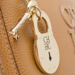 Pre Owned Carolina Herrera Tan Leather Logo CH Crossbody