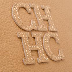Pre Owned Carolina Herrera Tan Leather Logo CH Crossbody