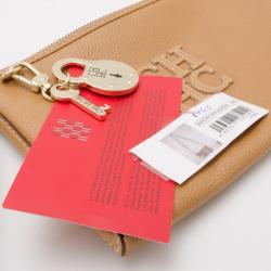 Pre Owned Carolina Herrera Tan Leather Logo CH Crossbody