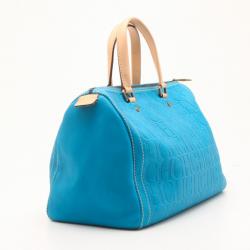 Pre Owned Carolina Herrera Blue Leather Monogram Embossed Andy Boston Satchel