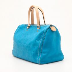 Pre Owned Carolina Herrera Blue Leather Monogram Embossed Andy Boston Satchel