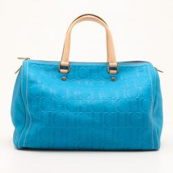 Pre Owned Carolina Herrera Blue Leather Monogram Embossed Andy Boston Satchel