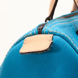 Pre Owned Carolina Herrera Blue Leather Monogram Embossed Andy Boston Satchel