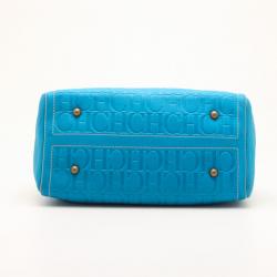 Pre Owned Carolina Herrera Blue Leather Monogram Embossed Andy Boston Satchel