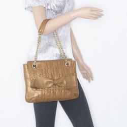 Pre Owned Carolina Herrera 'Audrey' Bronze Monogram Embossed Bag