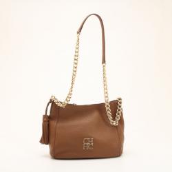 Pre Owned Carolina Herrera Brown Pebbled Leather Bag