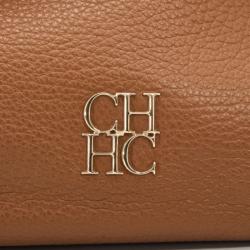 Pre Owned Carolina Herrera Brown Pebbled Leather Bag