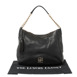 Pre Owned Carolina Herrera Black Leather Tassel Chain Hobo