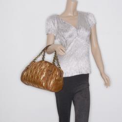 Pre Owned Carolina Herrera Brown and Gold Perforated Handbag