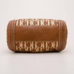 Pre Owned Carolina Herrera Brown and Gold Perforated Handbag