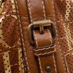 Pre Owned Carolina Herrera Brown and Gold Perforated Handbag