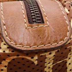 Pre Owned Carolina Herrera Brown and Gold Perforated Handbag