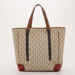 Pre Owned Carolina Herrera Beige Monogram Tote with Multicolor Trim