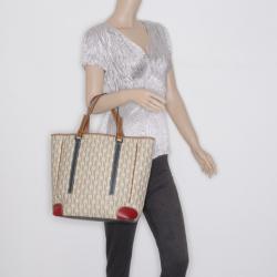Pre Owned Carolina Herrera Beige Monogram Tote with Multicolor Trim