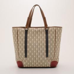 Pre Owned Carolina Herrera Beige Monogram Tote with Multicolor Trim