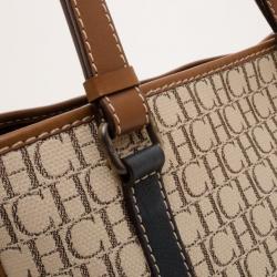 Pre Owned Carolina Herrera Beige Monogram Tote with Multicolor Trim