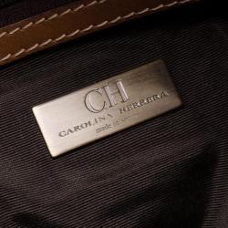 Pre Owned Carolina Herrera Beige Monogram Tote with Multicolor Trim