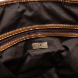 Pre Owned Carolina Herrera Beige Monogram Tote with Multicolor Trim