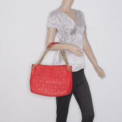 Pre Owned Carolina Herrera Red Monogram Embossed Chain Handle Tote 