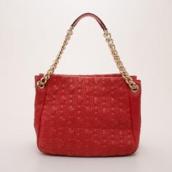 Pre Owned Carolina Herrera Red Monogram Embossed Chain Handle Tote 