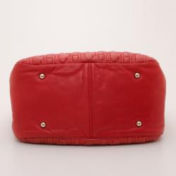 Pre Owned Carolina Herrera Red Monogram Embossed Chain Handle Tote 