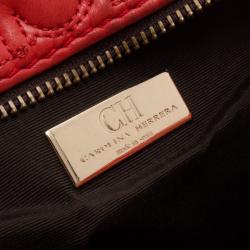 Pre Owned Carolina Herrera Red Monogram Embossed Chain Handle Tote 