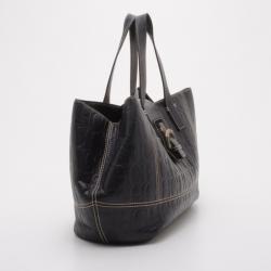 Pre Owned Carolina Herrera Black Monogram Embossed Tote 