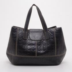 Pre Owned Carolina Herrera Black Monogram Embossed Tote 