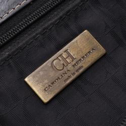 Pre Owned Carolina Herrera Black Monogram Embossed Tote 