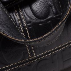 Pre Owned Carolina Herrera Black Monogram Embossed Tote 
