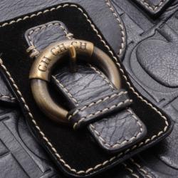 Pre Owned Carolina Herrera Black Monogram Embossed Tote 
