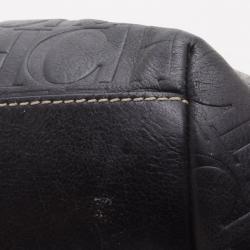 Pre Owned Carolina Herrera Black Monogram Embossed Tote 