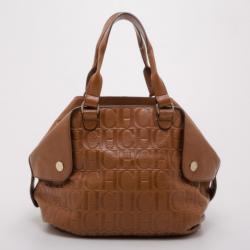 Pre Owned Carolina Herrera Brown Monogram Folded Flap Tote
