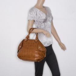 Pre Owned Carolina Herrera Brown Monogram Folded Flap Tote
