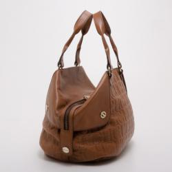 Pre Owned Carolina Herrera Brown Monogram Folded Flap Tote