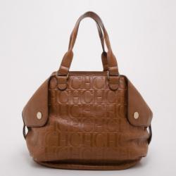 Pre Owned Carolina Herrera Brown Monogram Folded Flap Tote