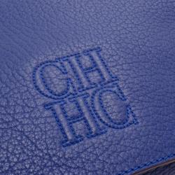 Pre Owned Carolina Herrera Blue Leather Messenger Bag 