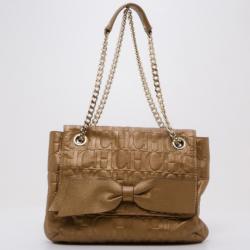 Pre Owned Carolina Herrera Audrey Bronze Bow Handbag