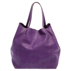 Carolina Herrera Purple Monogram Leather Matryoshka Tote