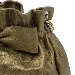 Pre Owned Carolina Herrera Gold Monogram Embossed Bucket Shoulder Bag