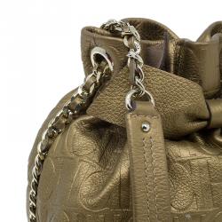Pre Owned Carolina Herrera Gold Monogram Embossed Bucket Shoulder Bag
