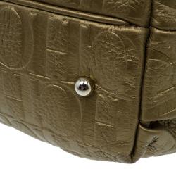 Pre Owned Carolina Herrera Gold Monogram Embossed Bucket Shoulder Bag