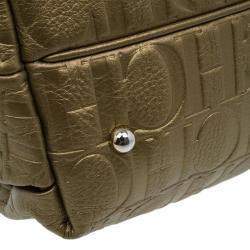 Pre Owned Carolina Herrera Gold Monogram Embossed Bucket Shoulder Bag