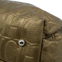 Pre Owned Carolina Herrera Gold Monogram Embossed Bucket Shoulder Bag