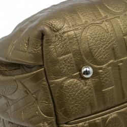 Pre Owned Carolina Herrera Gold Monogram Embossed Bucket Shoulder Bag